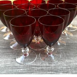Ruby Red Cordial Liqueur Juice Footed Clear Base Glasses 4.25" Tall-Set of 14